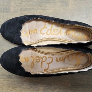 Sam Edelman Francis Black Suede Scalloped Ballet Flats 7.5